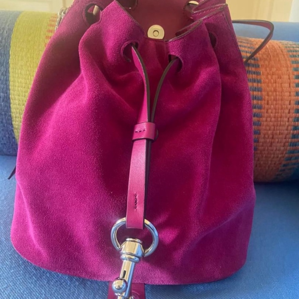 Rebecca Minkoff suede mini backpack in orchid.